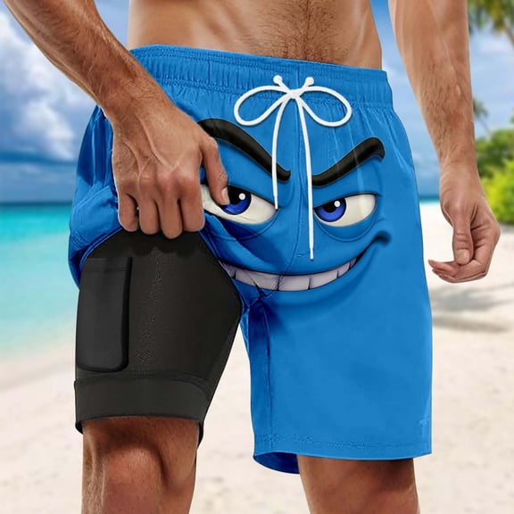 TrendOFT Mens Swim Trunks Funny Graphic Summer Beach Shorts Novelty Beachwear Sports Vacation Swimming Shorts with Pockets Blue L
