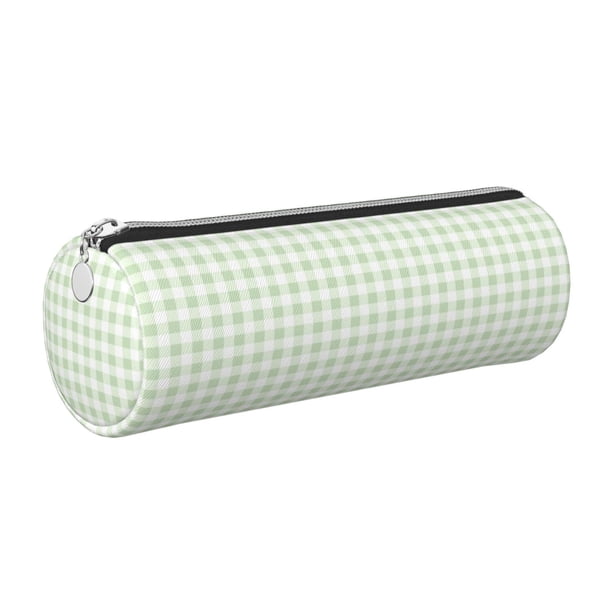 Disketp Pistachio Green Checkboard Estuche Organizador de Lápices de Cuero, Estuche de Oficina con Cremallera para Bolígrafo y Lápiz