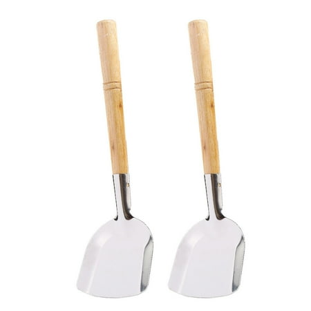 

2pcs Wooden Handle Wok Spatula Iron Wok Shovel Traditional Cooking Spatula