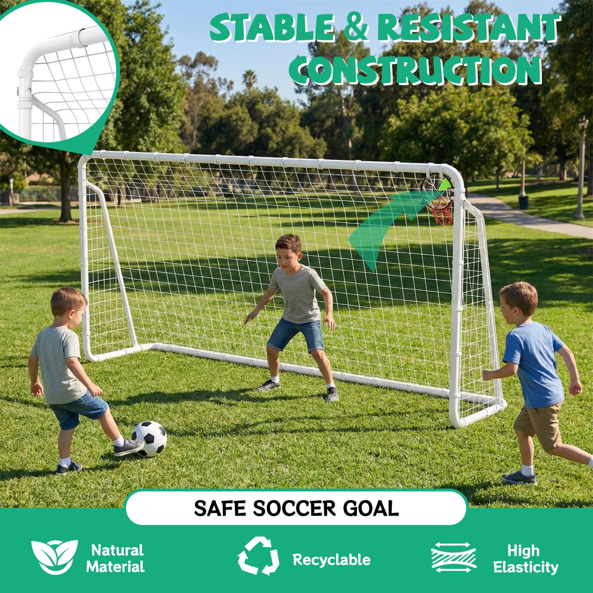 Leumius 6X12FT Soccer Goals for Kids,Portable Soccer Net with High-Strength Nets for Backyard,White