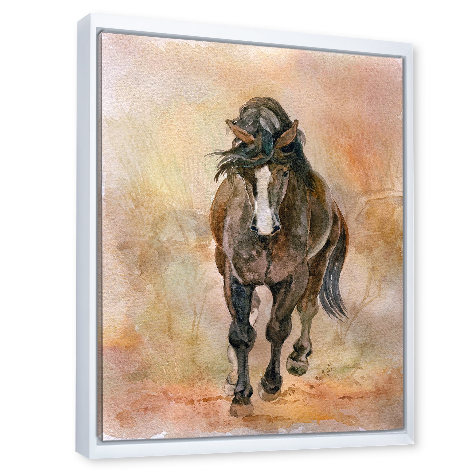 Designart 'Abstract Portrait Of Beautiful Chestnut Horse I' Farmhouse Framed Canvas Wall Art Print