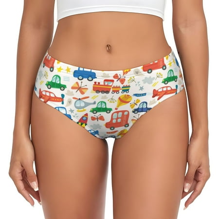 Naloa Cartoon Transportation Womens No Show Cotton Underwear Mid-High Waisted Soft Ladies Panties Strech Breathable Briefs -Small