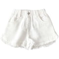 thumbnail image 5 of Girls' Denim Shorts with Pockets, Elastic Waist Casual Style, Featuring Frayed Hem for Comfortable All-Day Wear 1-9 Years White 6-7 Years, 5 of 9