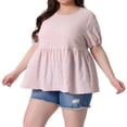 thumbnail image 2 of DARING DIVA Women's Plus Babydoll Crew Neck Flowy Blouse 1X Light Pink, 2 of 6