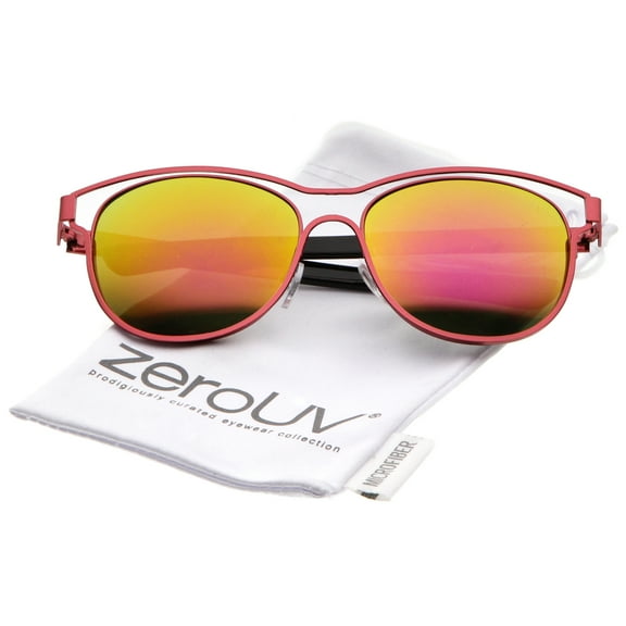 zeroUV Unisex Modern Open Metal Frame Colored Mirror Lens Horn Rimmed Sunglasses 56mm (Red / Magenta-Orange Mirror) - 56mm