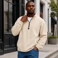 thumbnail image 6 of Delconic Mens Quarter Zip Fleece Pullover Jacket Long Sleeve Stand Collar Warm Outerwear Casual Relaxed Fit for Fall Winter White 5XL, 6 of 7