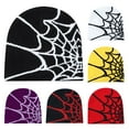 thumbnail image 2 of Joernso Unisex Winter Hat Spider Web Jacquard Knitted Dome Elastic Contrast Color Brimless Cold Weather Cap Cosplay Club Party Headwear, 2 of 8