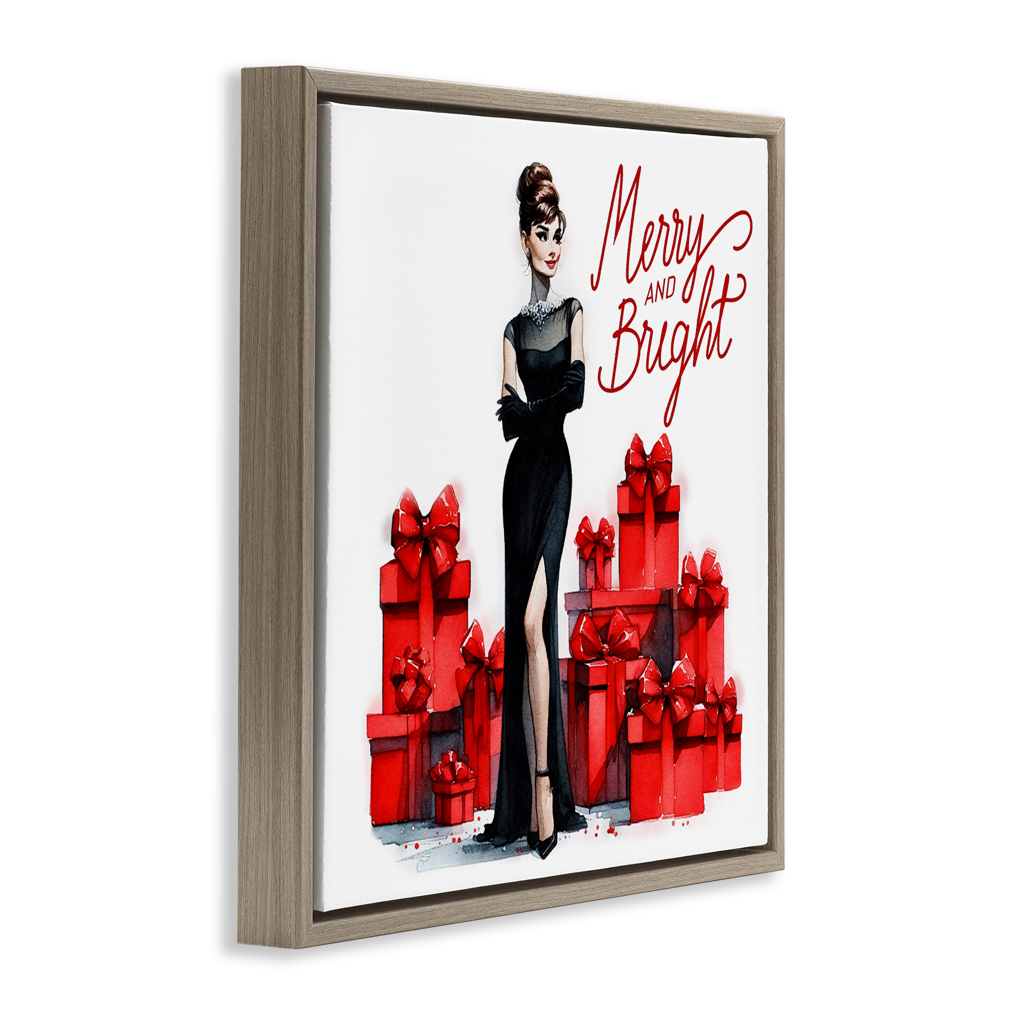 Stupell Industries Glam Merry & Bright Holiday Painting Brown Floater Framed Canvas Art Prints Wall Art, 25 x 25