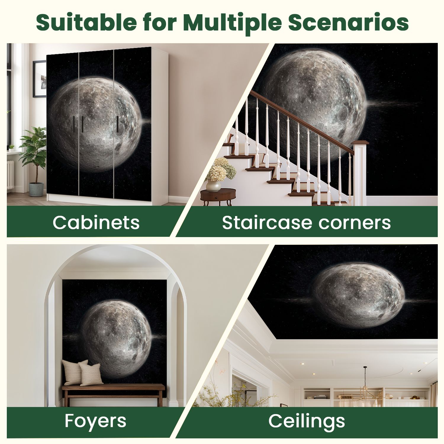 Peel and Stick Wallpaper Satellite Oberon Uranus IV moon Uranus rotating 3d render Modern Art Wall Mural Decor Self Adhesive and Removable 100in x 144in