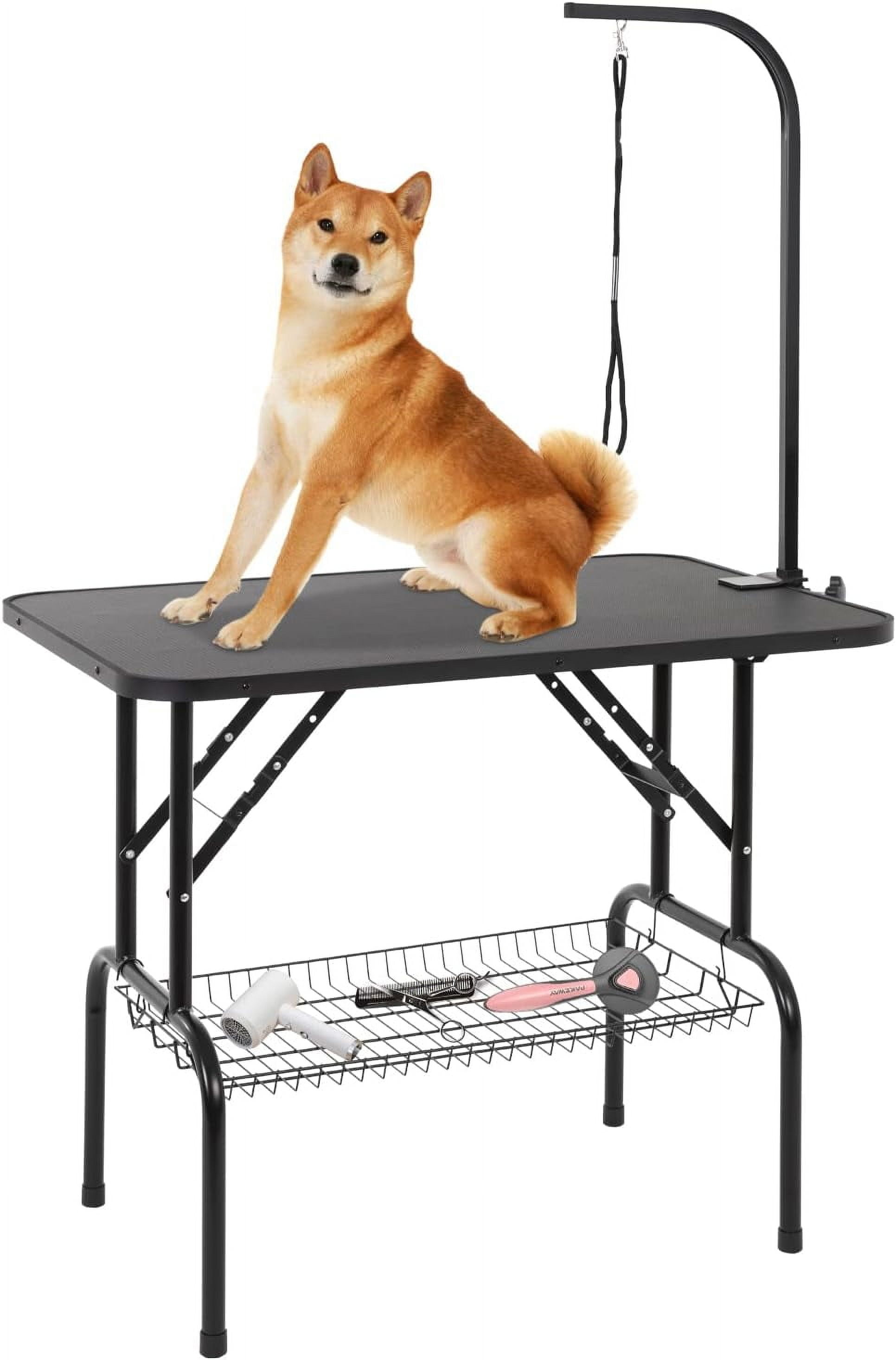 VFK 36 Or 47 Inch Foldable Dog Grooming Table - Adjustable Arm With Nooses, Stainless Steel Top, Home Pet Grooming Station