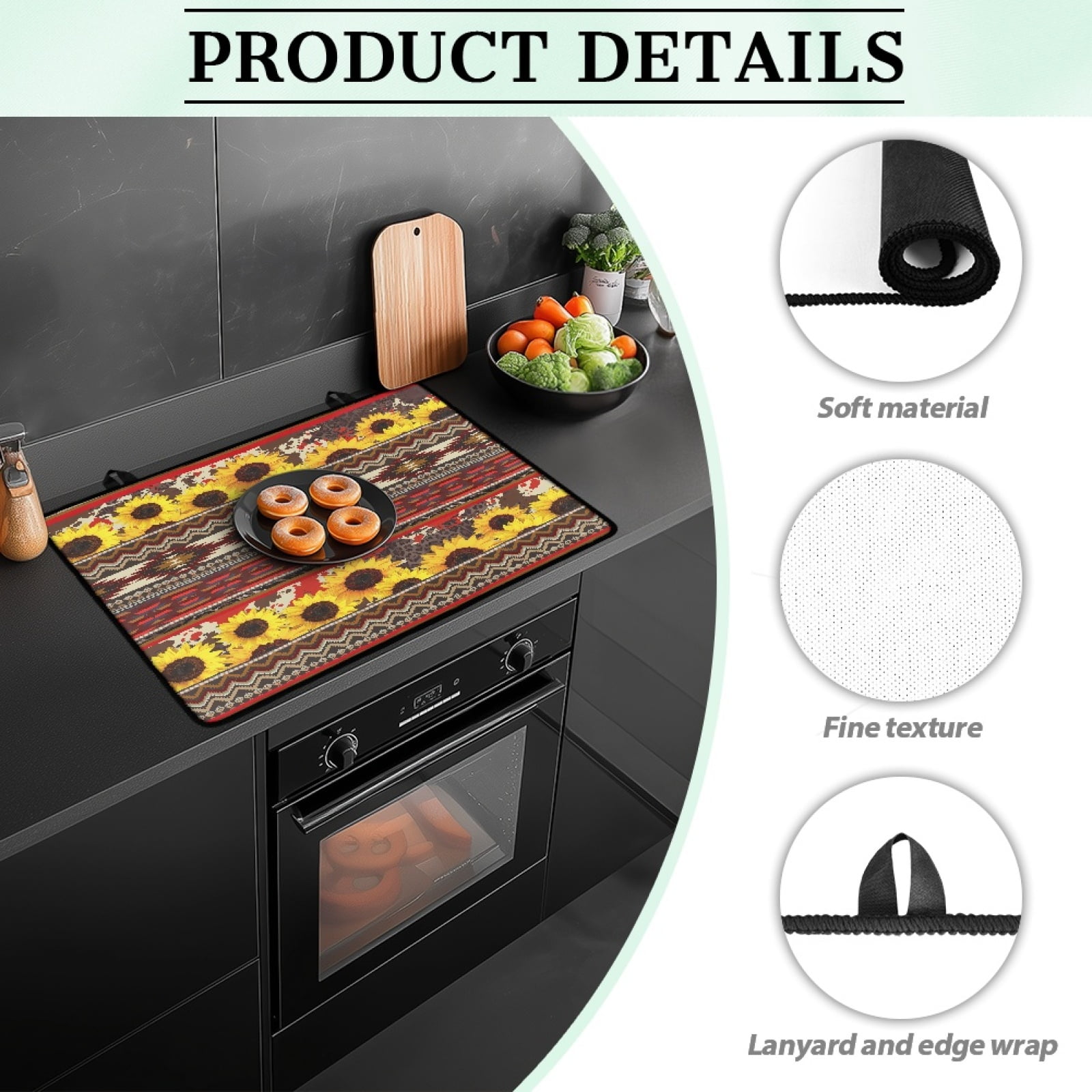 Renewold Stove Top Cover for Electric Stove, Stove Mat for Glass Stove Top, Heat Resistant Oil Resistant Cooktop Protector Cover for Kitchen Decor, American Tribal Sunflower Cow Print Red