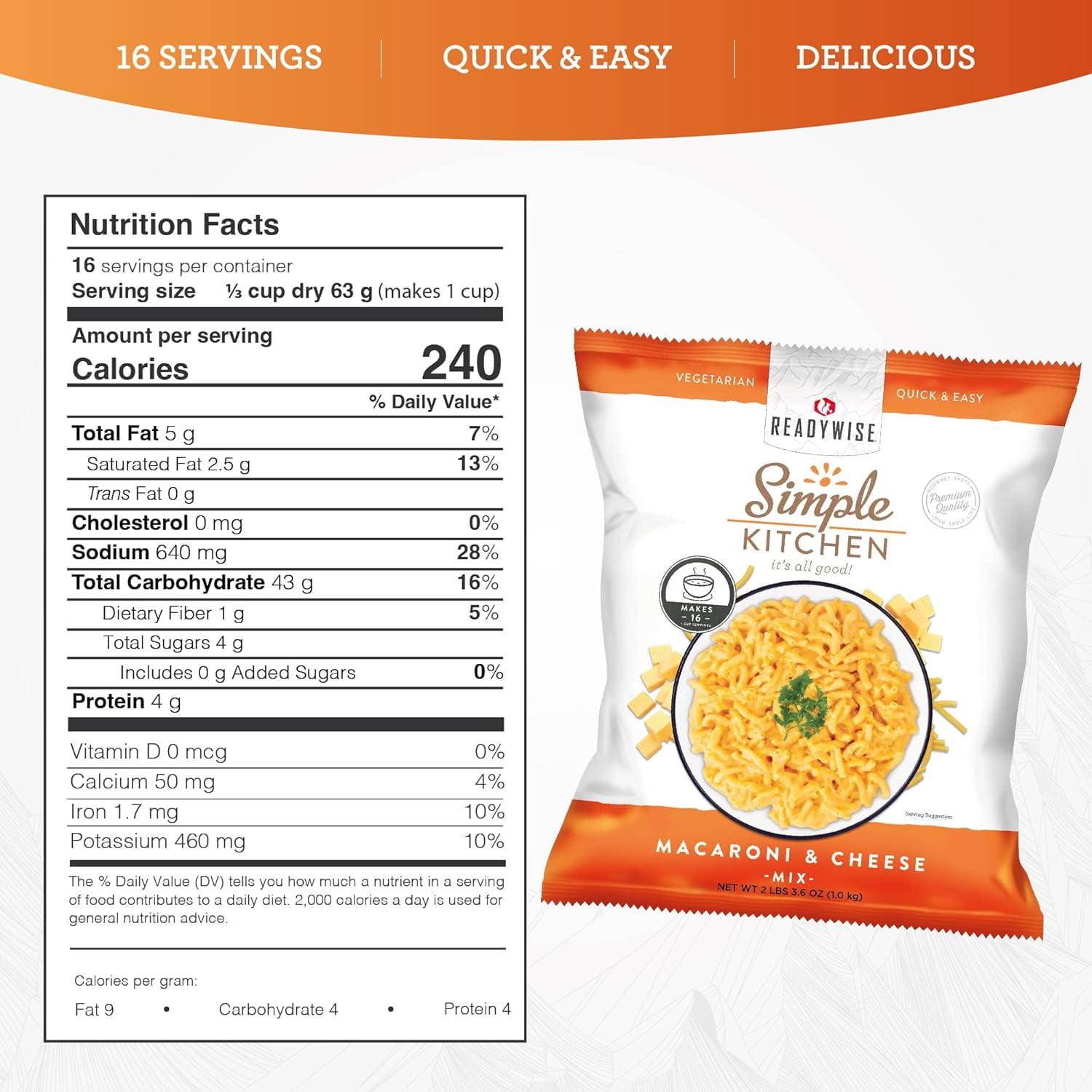 ReadyWise Simple Kitchen Chef Quality The Ultimate Macaroni & Cheese, Great for Events, Meal Prep, or Everyday Use, Vegetarian and Gluten-Free, Pack of 4