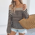 thumbnail image 4 of Xuyuer Women's Oversized Striped Casual Off The Shoulder Shirts Top Long Sleeve Loose Knit Pullover Jumper Tops, 4 of 8