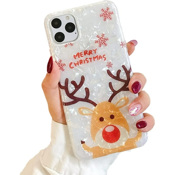 case for iPhone 13 Christmas Case, Merry Christmas Cute Reindeer Elk Antlers Pretty Soft Silicone TPU Protective Gift Glitter Case for Apple iPhone 13 6.1 inch