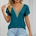 thumbnail image 4 of Inverlee T Shirts for Women V Neck Dressy Casual Short Sleeve Tops Boho Solid Color Shirts Flowy Vacation Tunic Blouse Tee Summer Fashion, 4 of 6