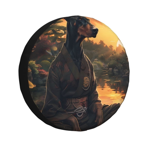 Balery Sunset Meditating Doberman Cubiertas para Neumáticos - Protector Resistente para Neumáticos de Camioneta, SUV, Remolque, Camper y RV-15 inch