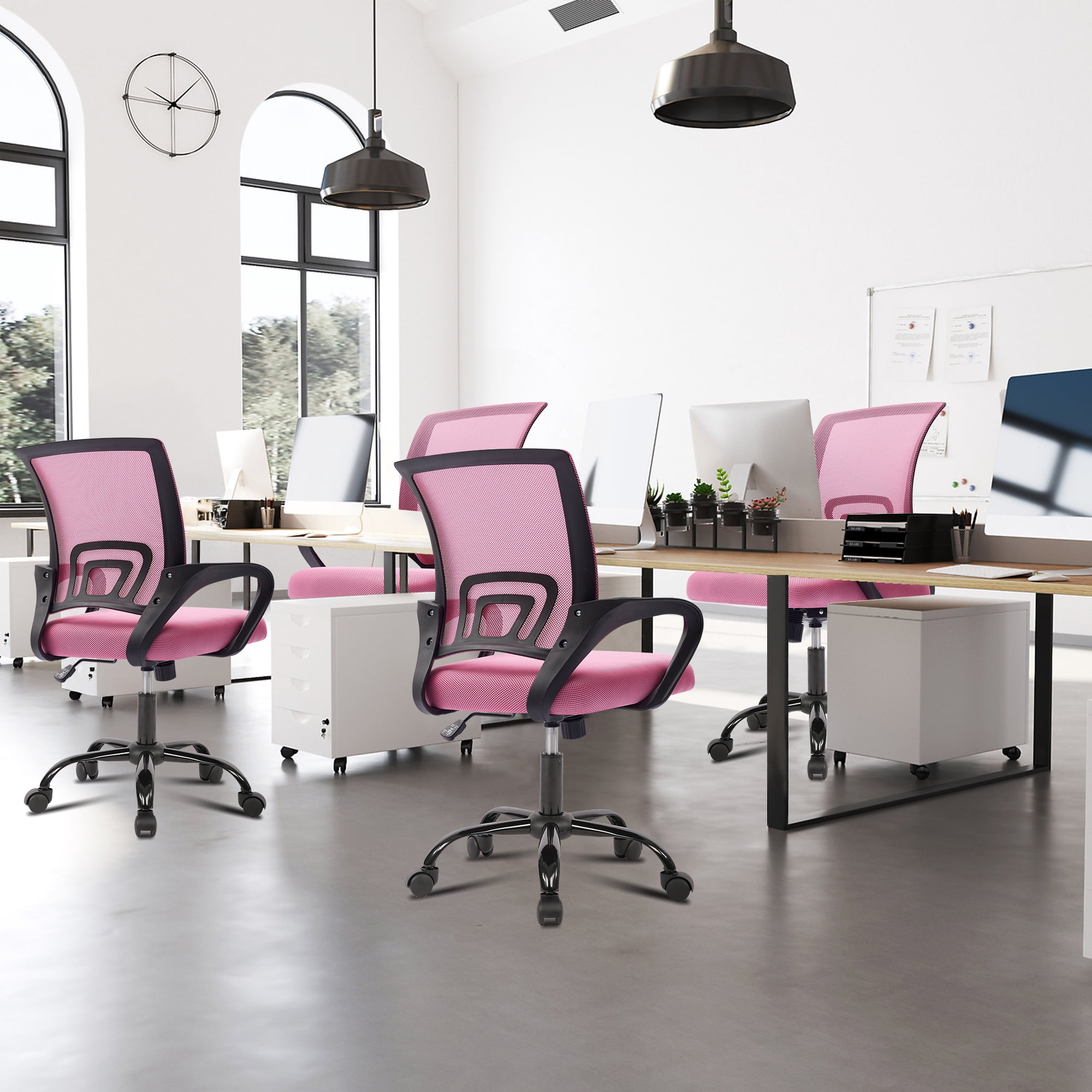 JONPONY Ergonomic Office Chair, Lumbar Support, Adjustable Height with Armrests for Adults,Pink