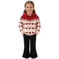 thumbnail image 2 of Cowsor Toddler Girls Hooded Heart Print Sweater Set Long Sleeve Top Pants Two Piece Warm Casual Outfit For Spring Fall Winter 1-12 Years Old, 2 of 7