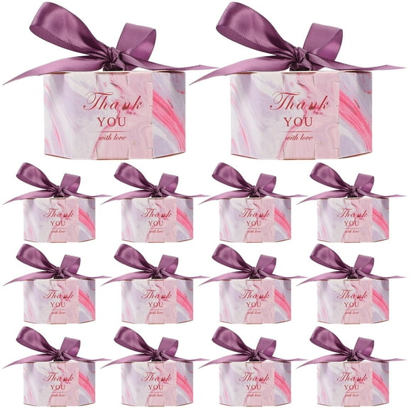FOLOYORI 20Pcs Pink Hexagonal Candy Boxes Paper present Container With Bowknot For Wedding