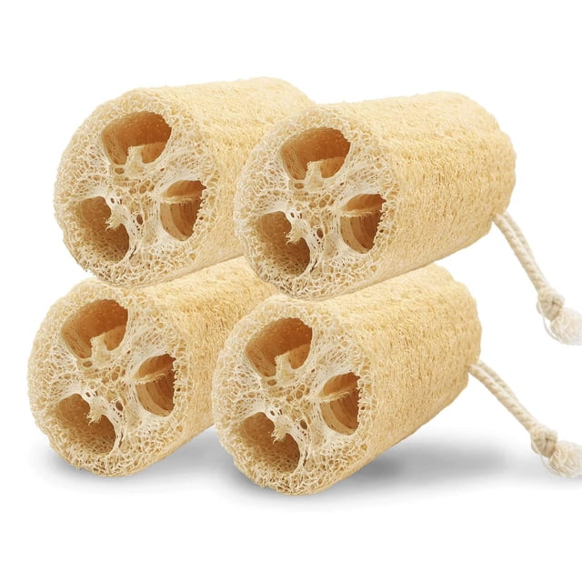 esponjas orgánicas naturales de lufa, sin blanquear Luffa, exfoliante de ducha ecológico para adultos, limpieza profunda del cuerpo y cuidado de la piel en baño de spa, 4 unidades Adepaton CZMR-ST207-2