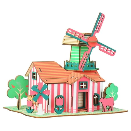 82 Pieces Windmill Model Kit - Wooden Laser-Cut 3D Puzzle ...
