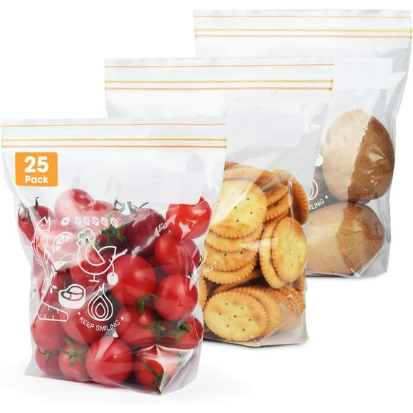 Sealed Bags, Food Storage ,Freezer Bags ,Ziplock Bags ,Pour and Store Bag, Reusable Sandwich Bag ,25packs -Medium