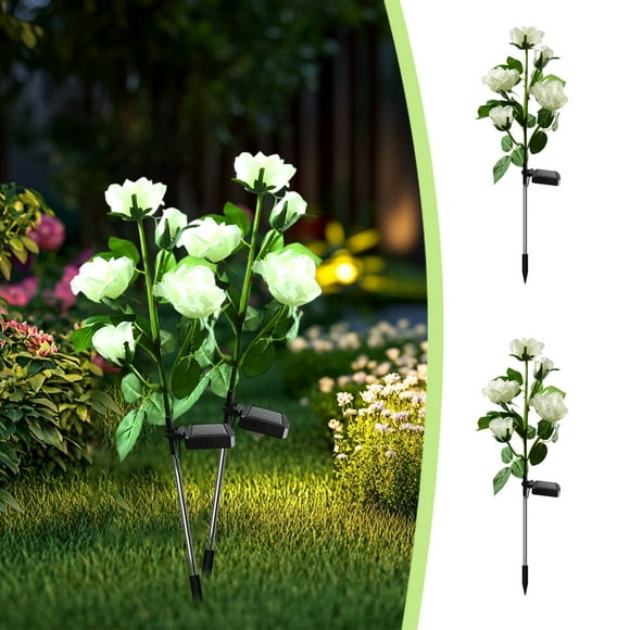 Fiudx Luces Solares de Flores, Lámparas Decorativas de Cinco Cabezales, Iluminación Exterior Resistente a La Intemperie, Diseño de Energía Solar de Bajo Consumo, Ideal para Jardines, Patios y Césped,