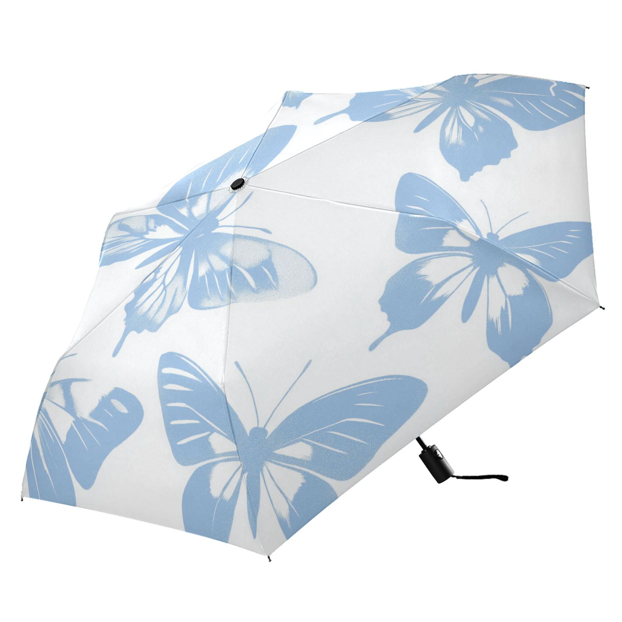 FORMRS Travel Umbrella Folding Auto Open Close Windproof Rain UV Protection, Blue Butterfly