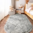 thumbnail image 6 of SARAG Fluffy Bedroom Rug, Small Oval Area Rugs, Gray tie-dye Shag Bedside Carpet for Kids Room Nursery Dorm Cute Fuzzy Indoor Decor for Boy and Girl, 2.6 x 5.3 Feet, 6 of 7