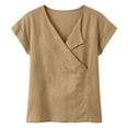 thumbnail image 3 of BXSRUTA Women's V-Neck Short Sleeve Linen Blouse Soft Breathable Loose Fit Casual Summer Top, 3 of 6