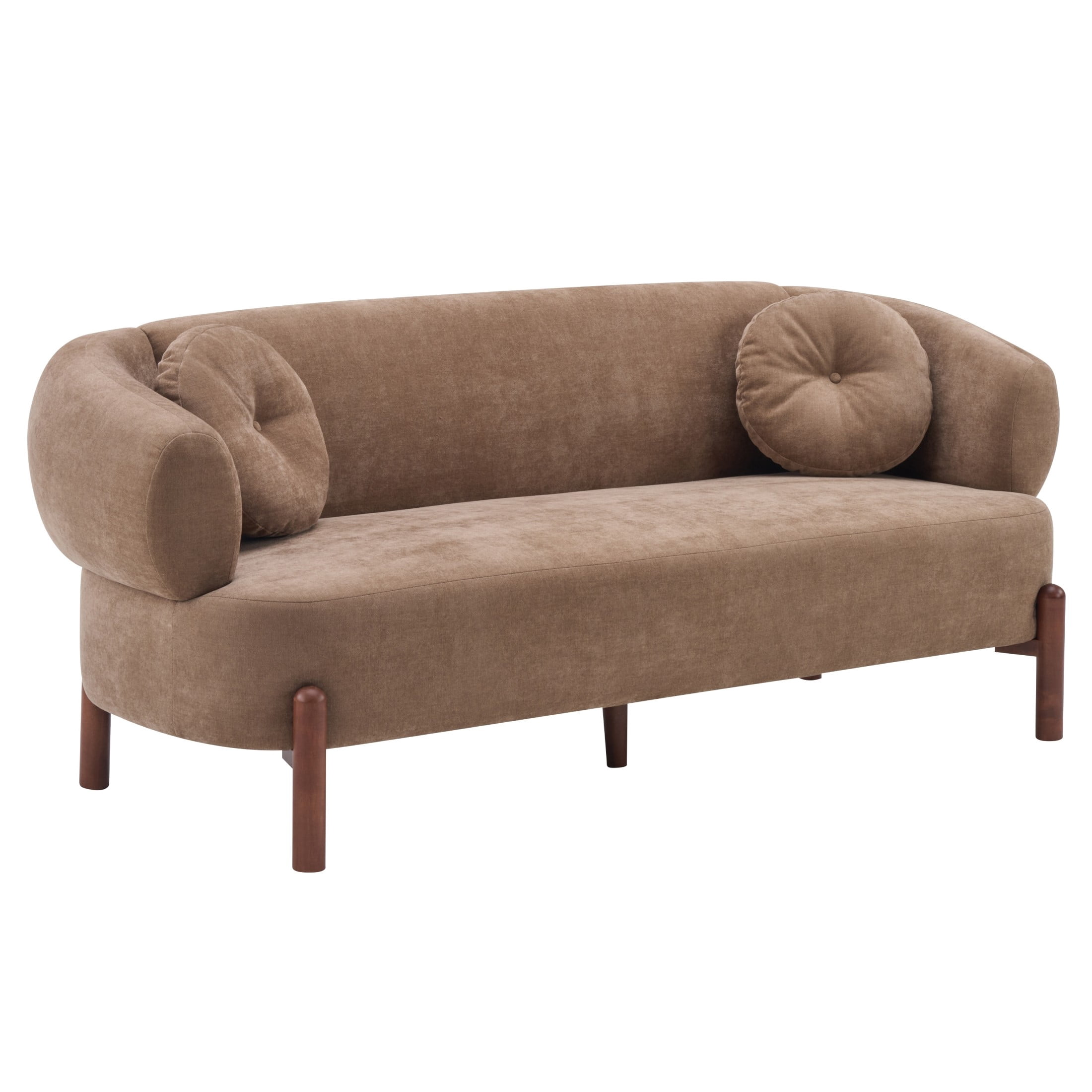 Christopher Knight Home Modern Curved Upholstered Sofa with Round Pillows, Birch Wood Legs, Brown