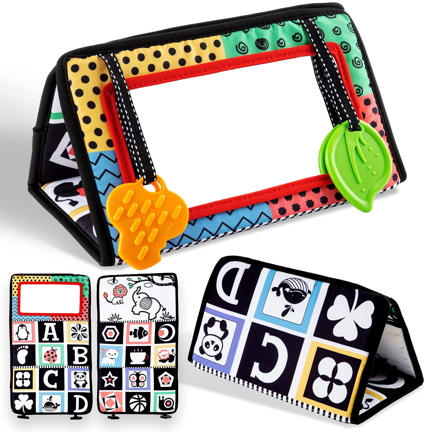 Tummy Time Mirror Baby Floor Activity Mirror with Crinkle Cloth Book