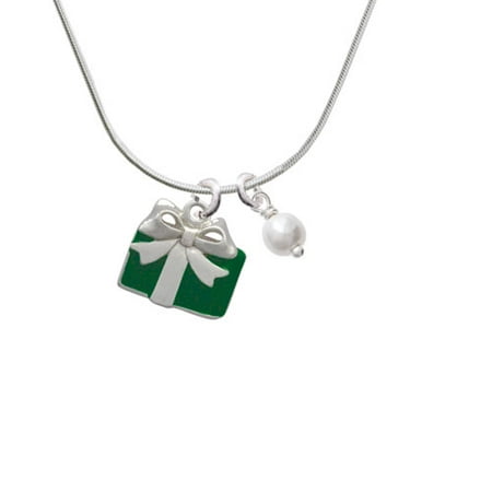 Green Rutilated Quartz Necklace - Green Present - Imitation Pearl Bicone Crystal Necklace