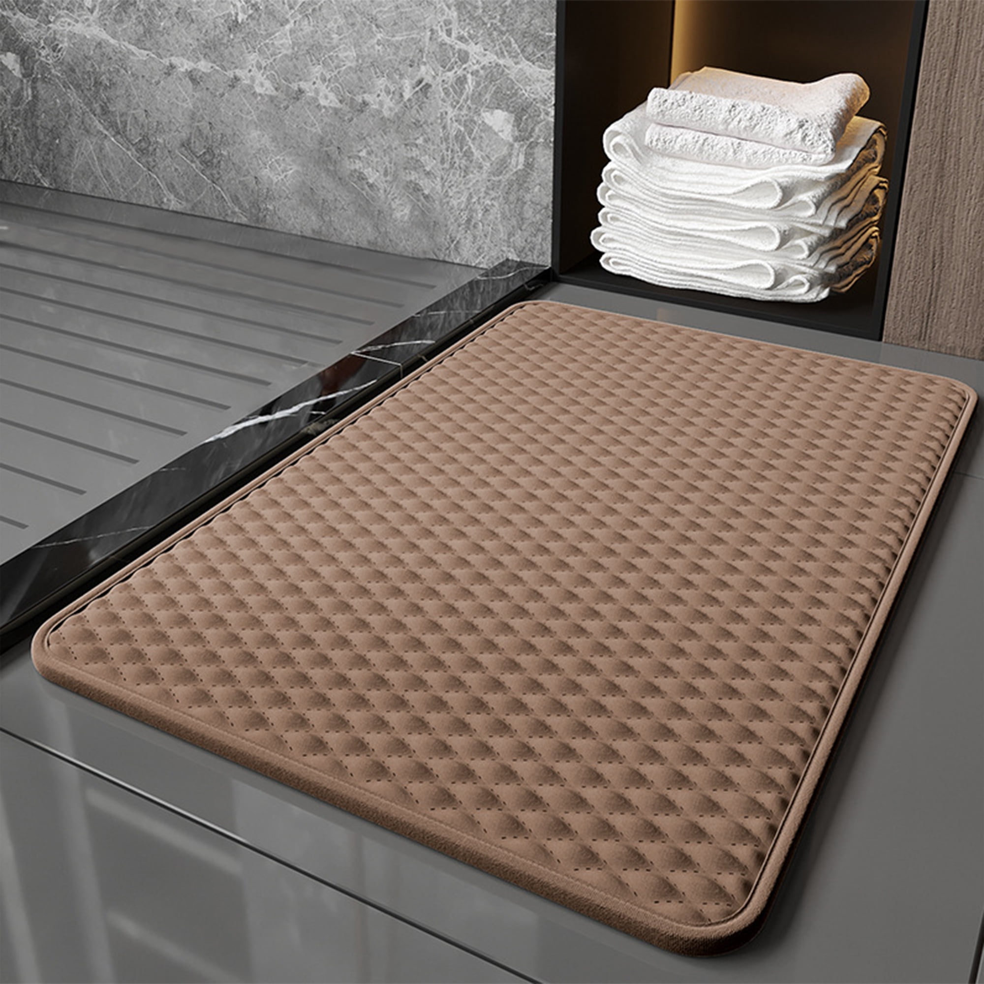 Unique Bargains Bathroom Mat Soft Absorbent Bath Rugs Brown 16" x 24"
