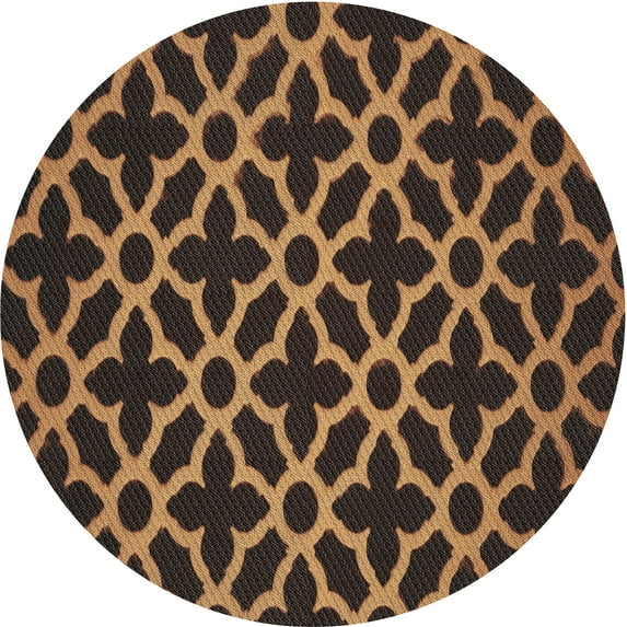 Ahgly Company Indoor Round Patterned Black Brown Novelty Area Rugs, 3' Round