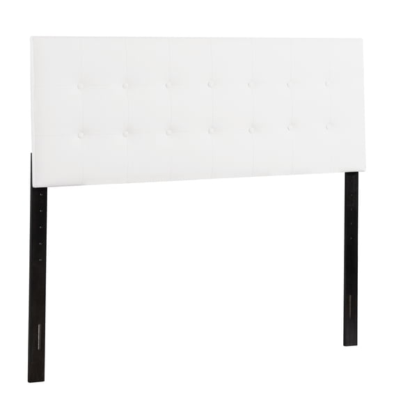 Queen Size Tufted Upholstered Bed Headboard, White PU with Adjustable Height