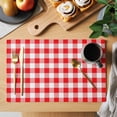 thumbnail image 2 of Red White Plaid Placemats Set of 8, Modern Farmhouse Buffalo Check Gingham Placemats for Dining Table, Place Mats for Kitchen Tabletop, Waterproof Wipeable Dining Table Mats Set, 2 of 9