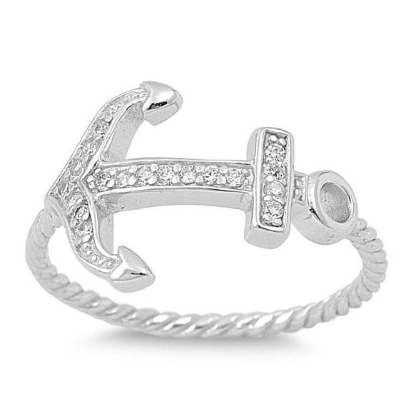 Anchor of My Soul Cubic Zirconia Ring Sterling Silver 925