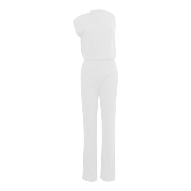 Mono de mujer de color liso con pantalón recto - Poliéster y spandex, tirantes finos, pierna ancha, diseño holgado informal.