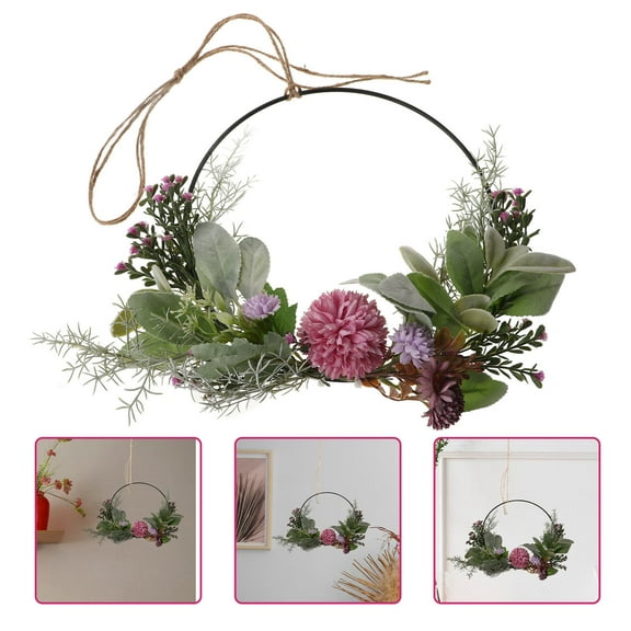 Moluckfu Metal Iron Artificial Flower Wreath 1Set for Front Door Hanging Decor Multi Color Eucalyptus Leaves