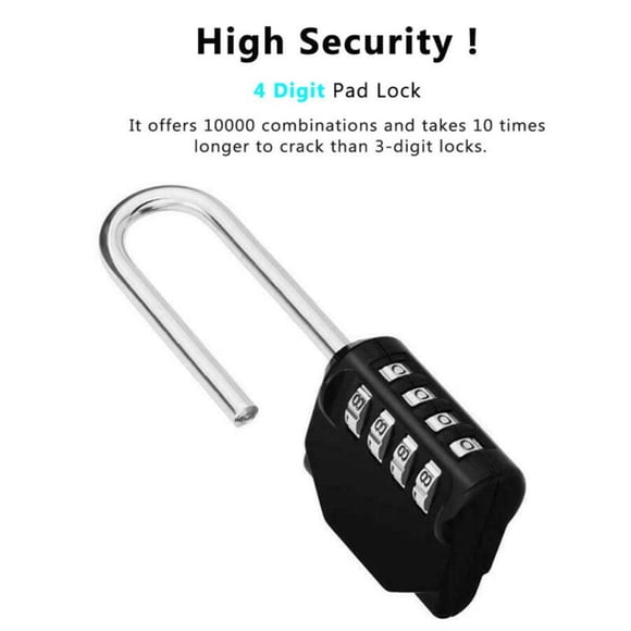 Allume 2Pcs Long Shackle Combination Lock 4 Digit Outdoor Waterproof Padlock for School Gym Locker, Sports Locker, Fence, Gate, Toolbox, Case, Hasp Storage Black