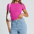 thumbnail image 2 of Gsakboxl Boho Tops for Women Women Thin Soft Round Neck Cropped Short Sleeve Pullover Crop T Shirt Fashion Slim Fit Style Lightweight Summer Going Out Casual Top For Teen Ladies Red1 L, 2 of 7