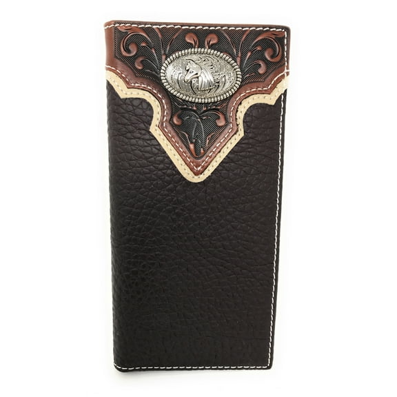 Western Tooled Genuine Leather Horse Men's Long Bifold Wallet in 2 colors