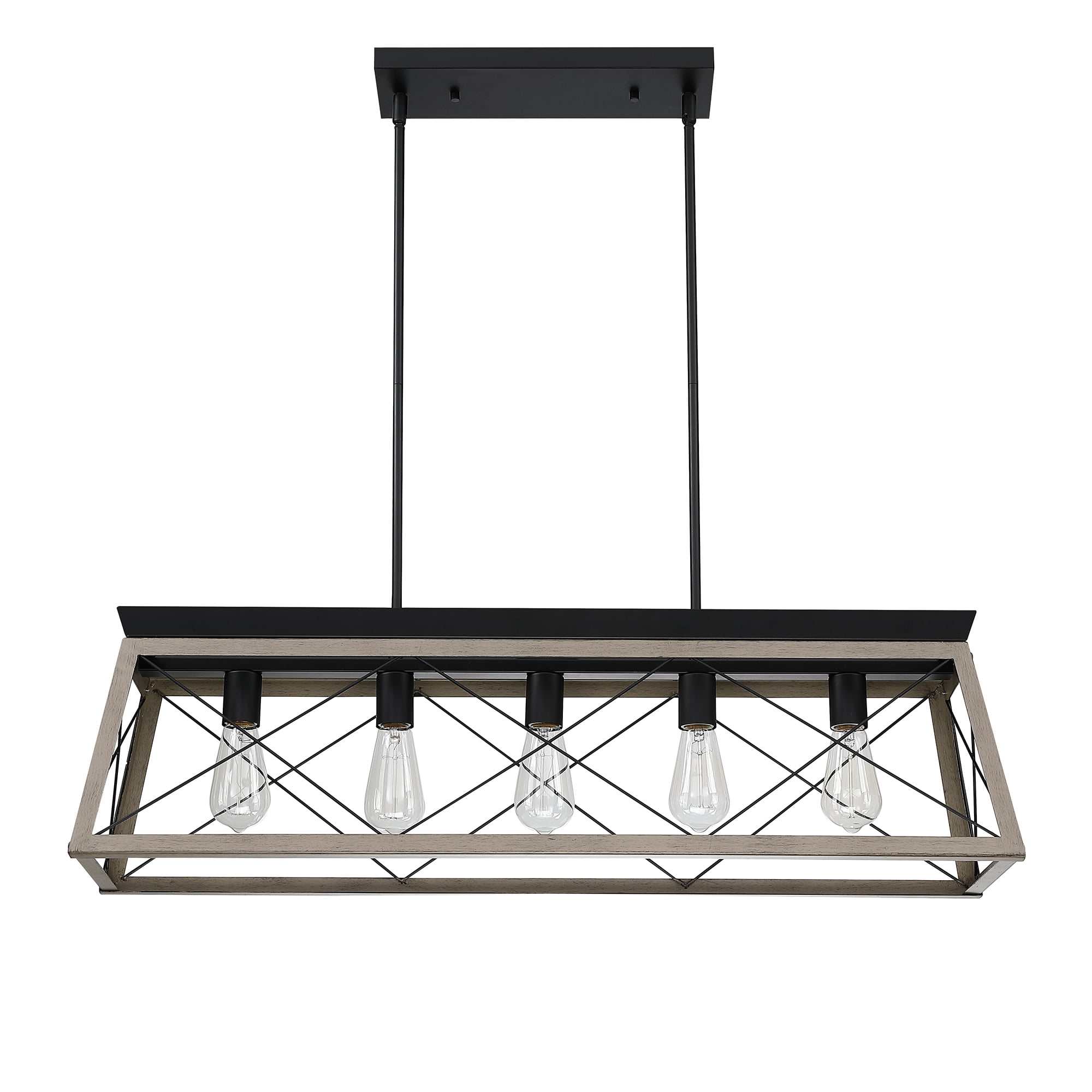 5-Light Farmhouse Pendant Lighting for Kitchen Island Light Fixture Industrial Hanging Chandelier for Dining Room, Kitchen, Living Room with Anchor Grey Oak Finish