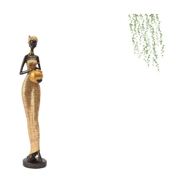 Escultura De Mujer Africana Con Hojas Verdes, Arte De Pared Para Decorar La Mesa Del Dormitorio Y El Elegante Fondo Del Sofá Del Baño.