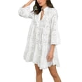 thumbnail image 3 of Wassery Women's Fall Shirt Dress Embroidery Lace Eyelet Party Dress Long Sleeve Hollow Out Front Button V-Neck Loose Midi Dress, 3 of 8