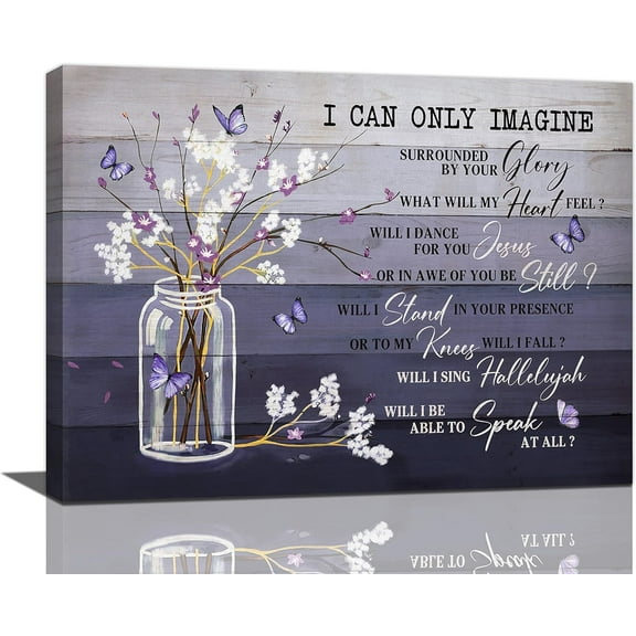 I Can Only Imagine Floral Wall Art Purple Bathroom Butterfly Canvas Prints Painting Country Pictures Framed Artwork Office Home Decor for Living Dining Room Bedroom Bathroom 16"x12"