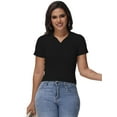 thumbnail image 2 of Women's Summer Short Sleeve Shirt V-Neck Collar Pullover Tops Lightweight Knit Polo Shirt, 2 of 4