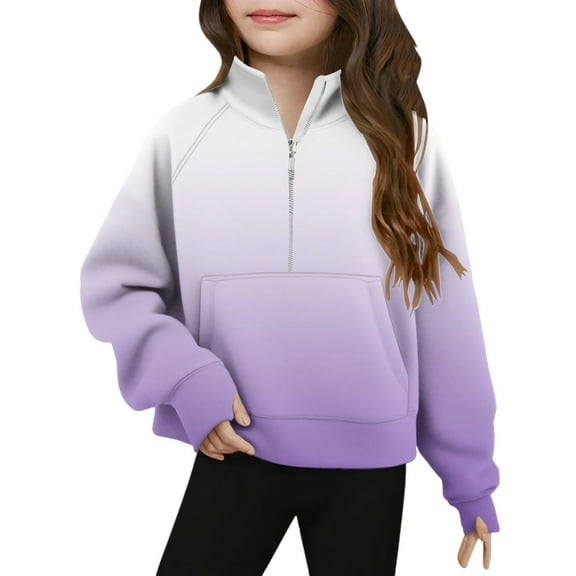 CLOISE Kids Sweatshirts for Girls Boys Youth Purple Long Sleeve Collared Zip up Tops Gradient with Thumb Hole Casual Fashion Fall Winter Clothes 9T