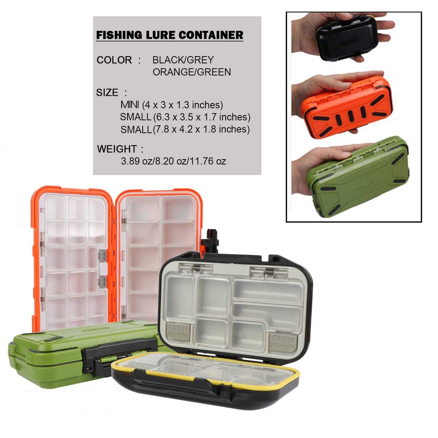Goture Waterproof Fishing Lure Boxes, Small Tackle Boxes for Fishing,  Organizer Box, Tool Box, Box Organizer - Black Tackle Trays SMALL 7.71'' X